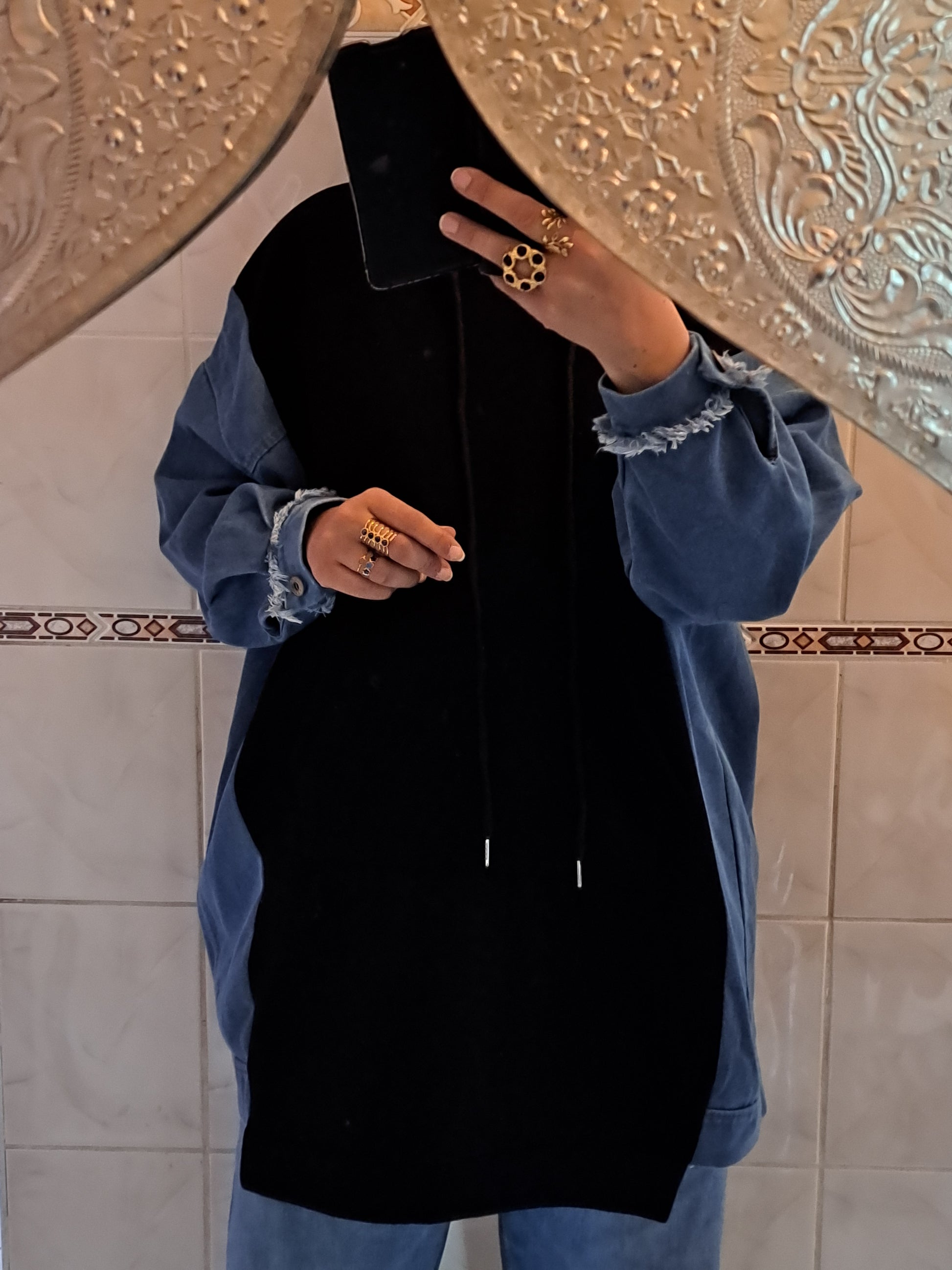 Sweat oversize bi matière "jean"