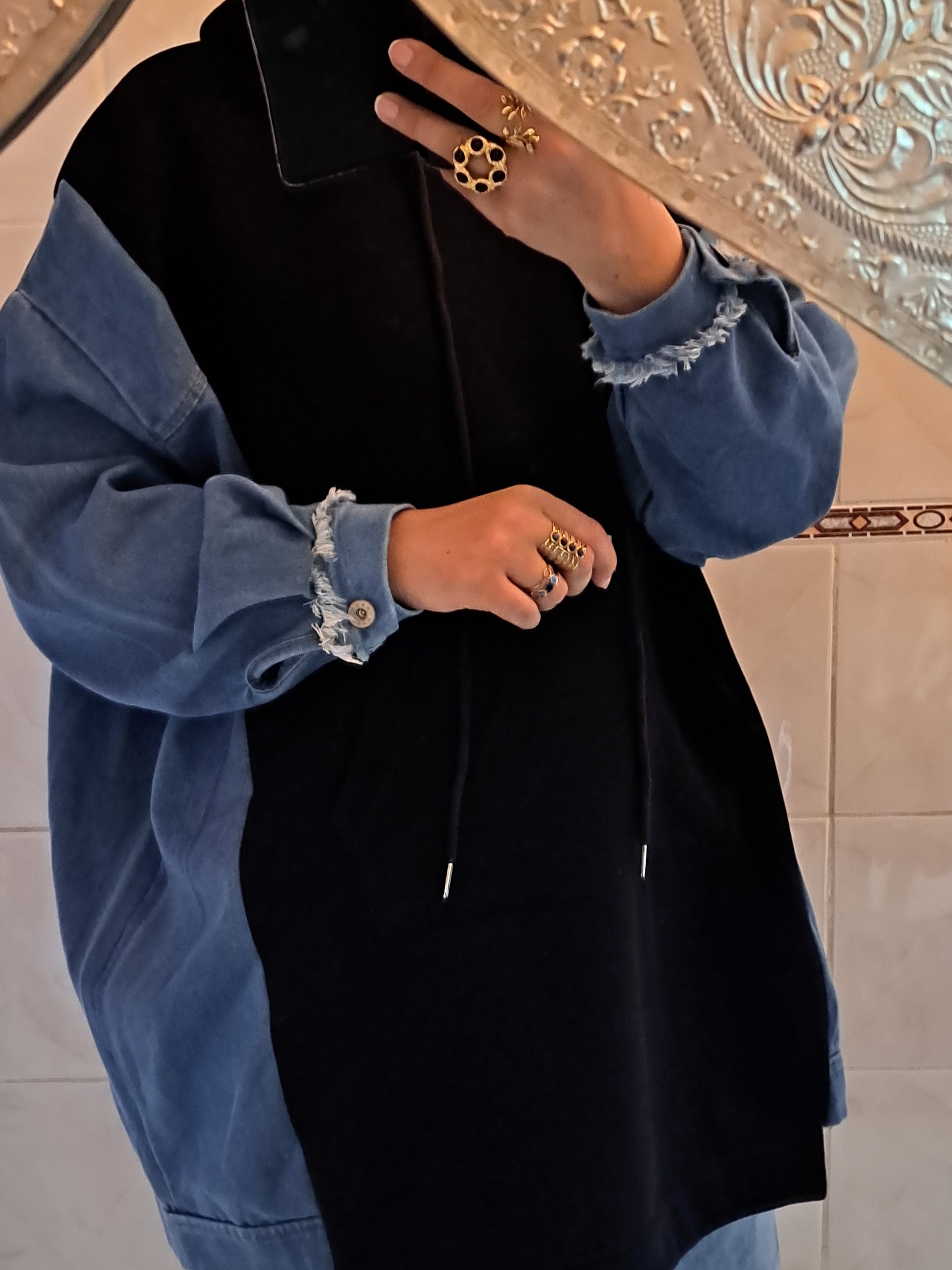 Sweat oversize bi matière "jean"