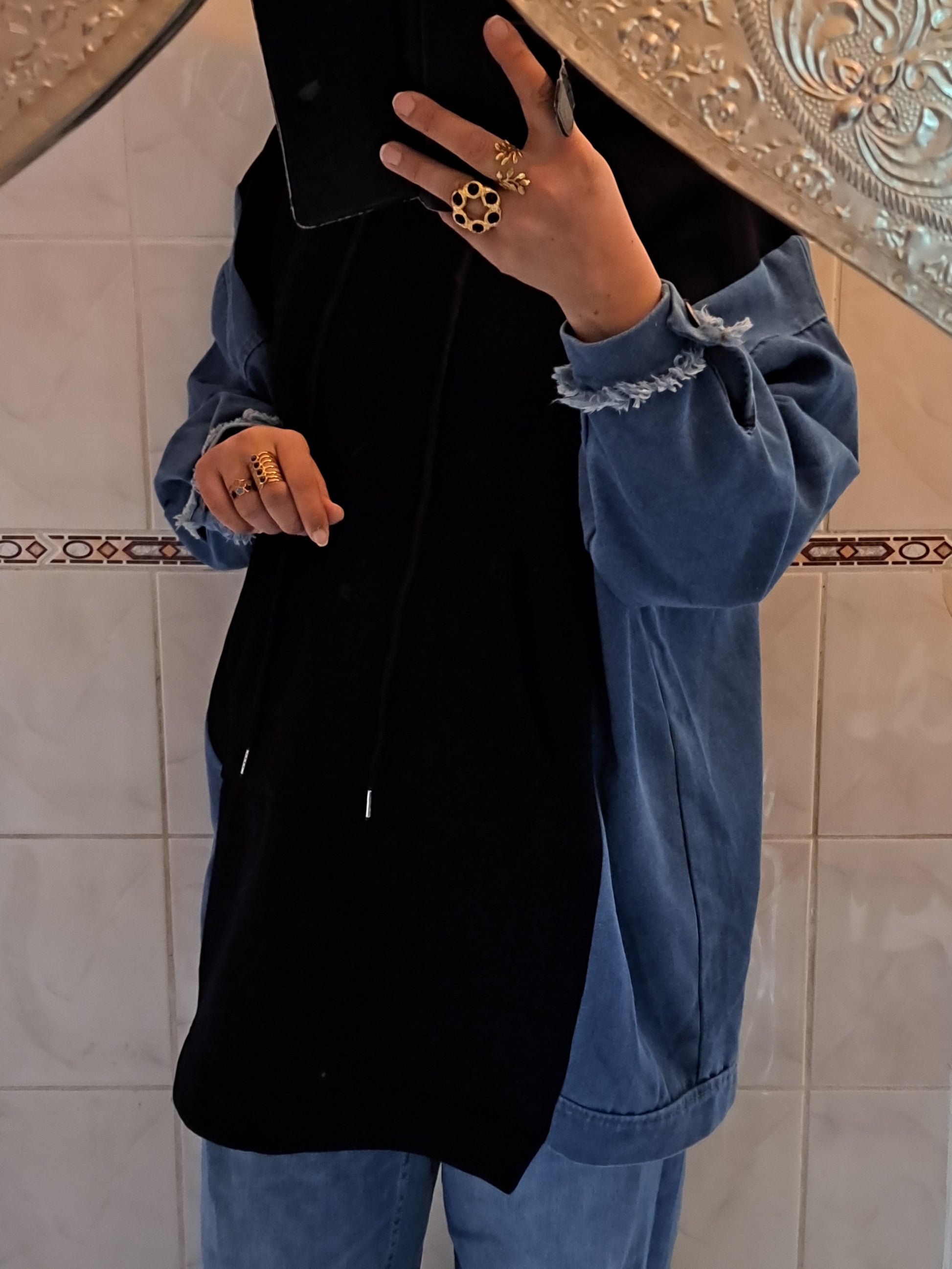Sweat oversize bi matière "jean"