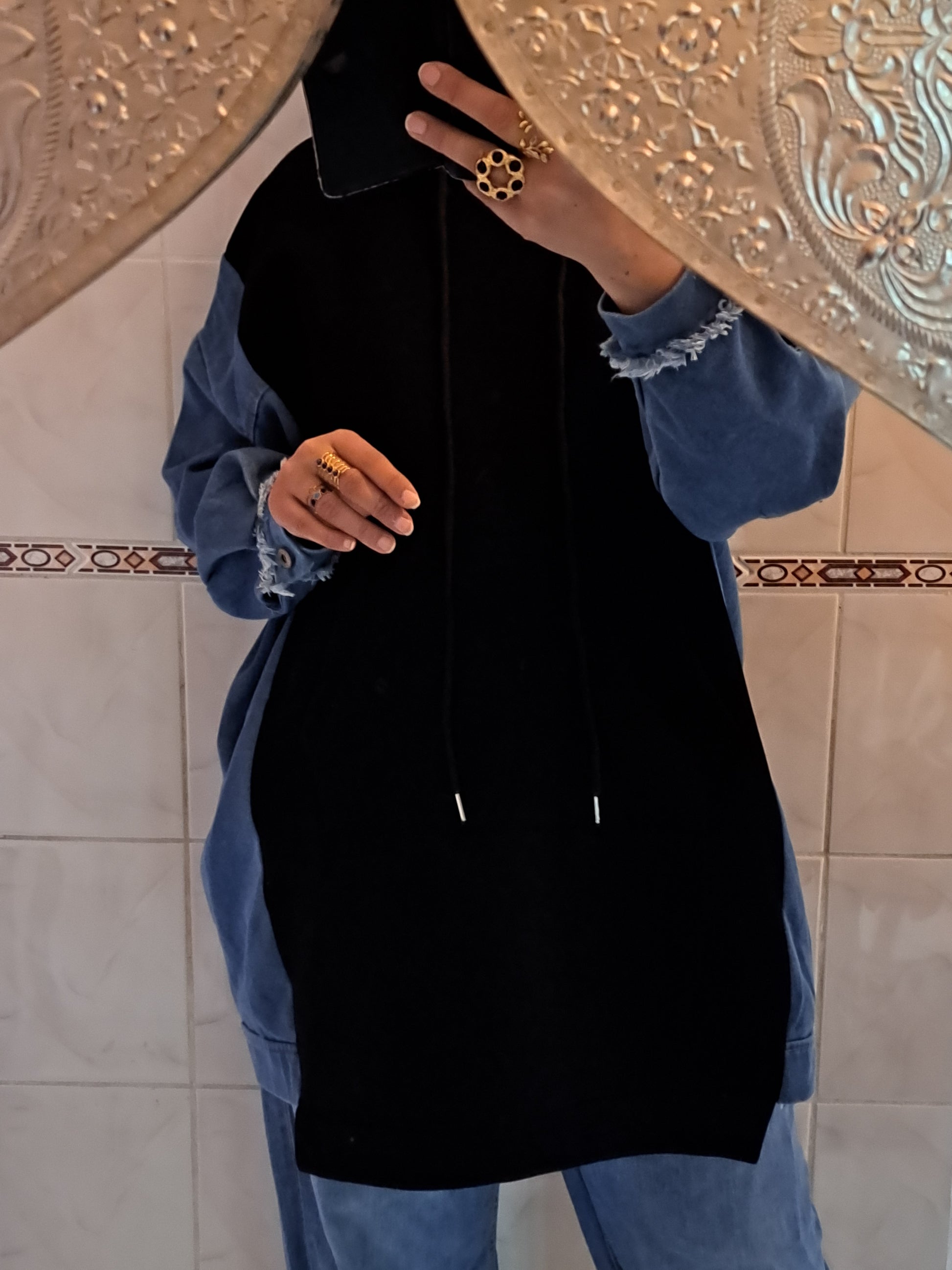 Sweat oversize bi matière "jean"