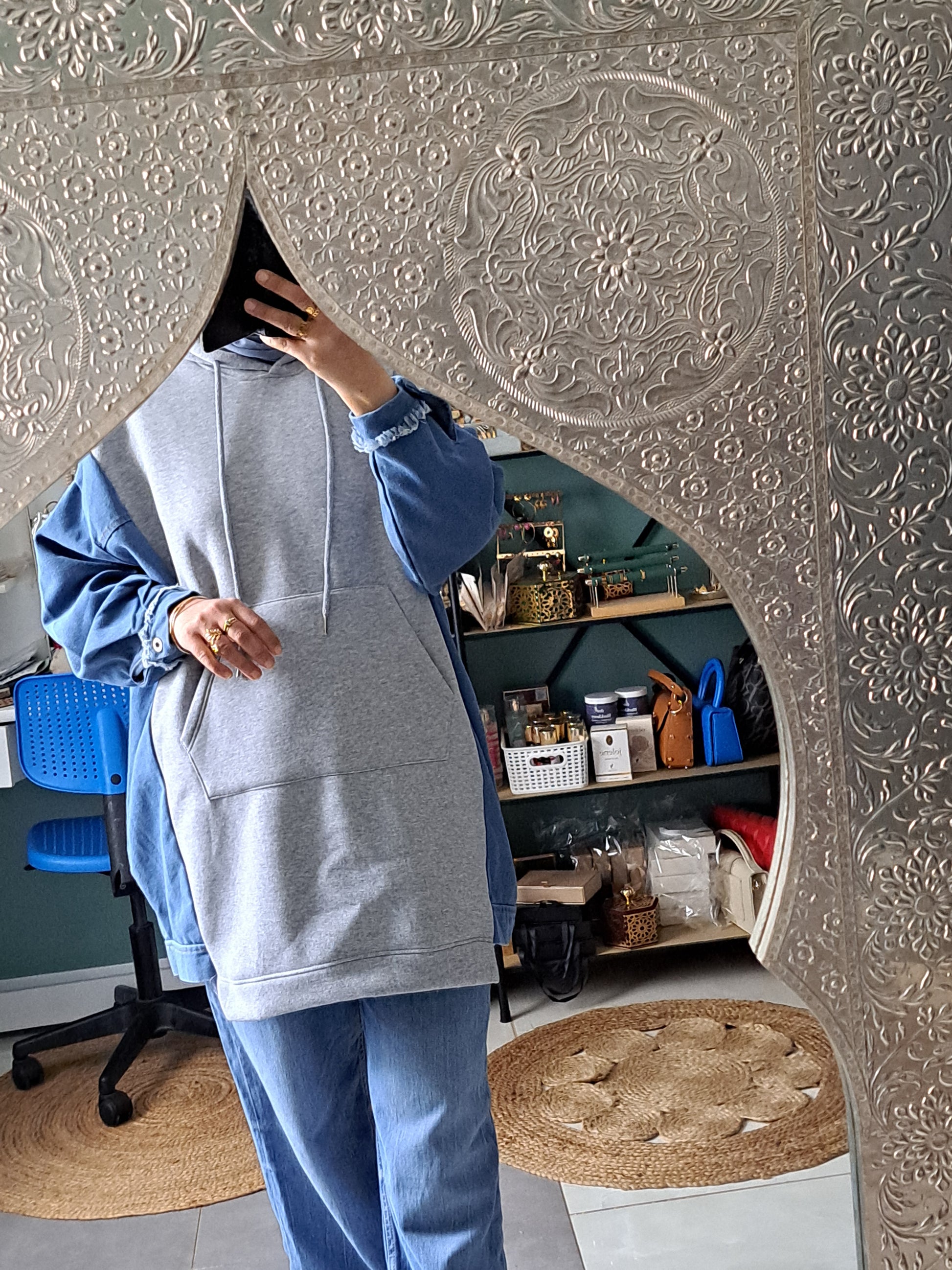 Sweat oversize bi matière "jean"