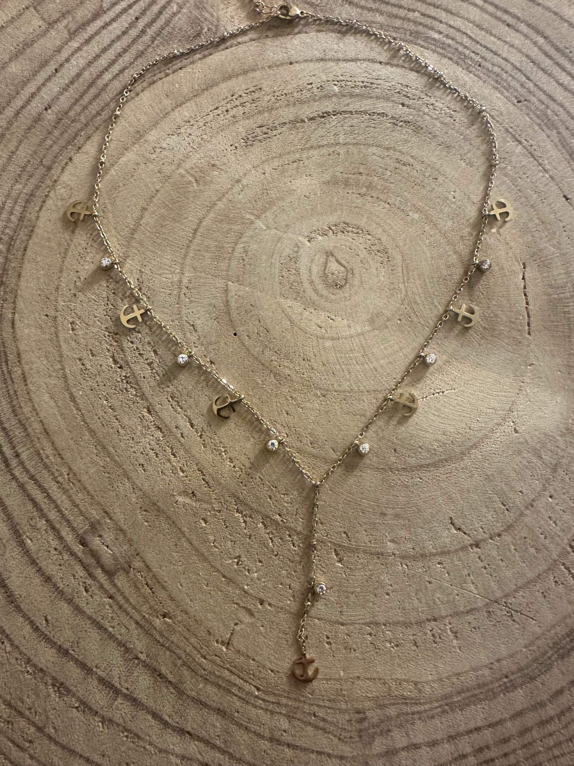 Collier ancre et strass