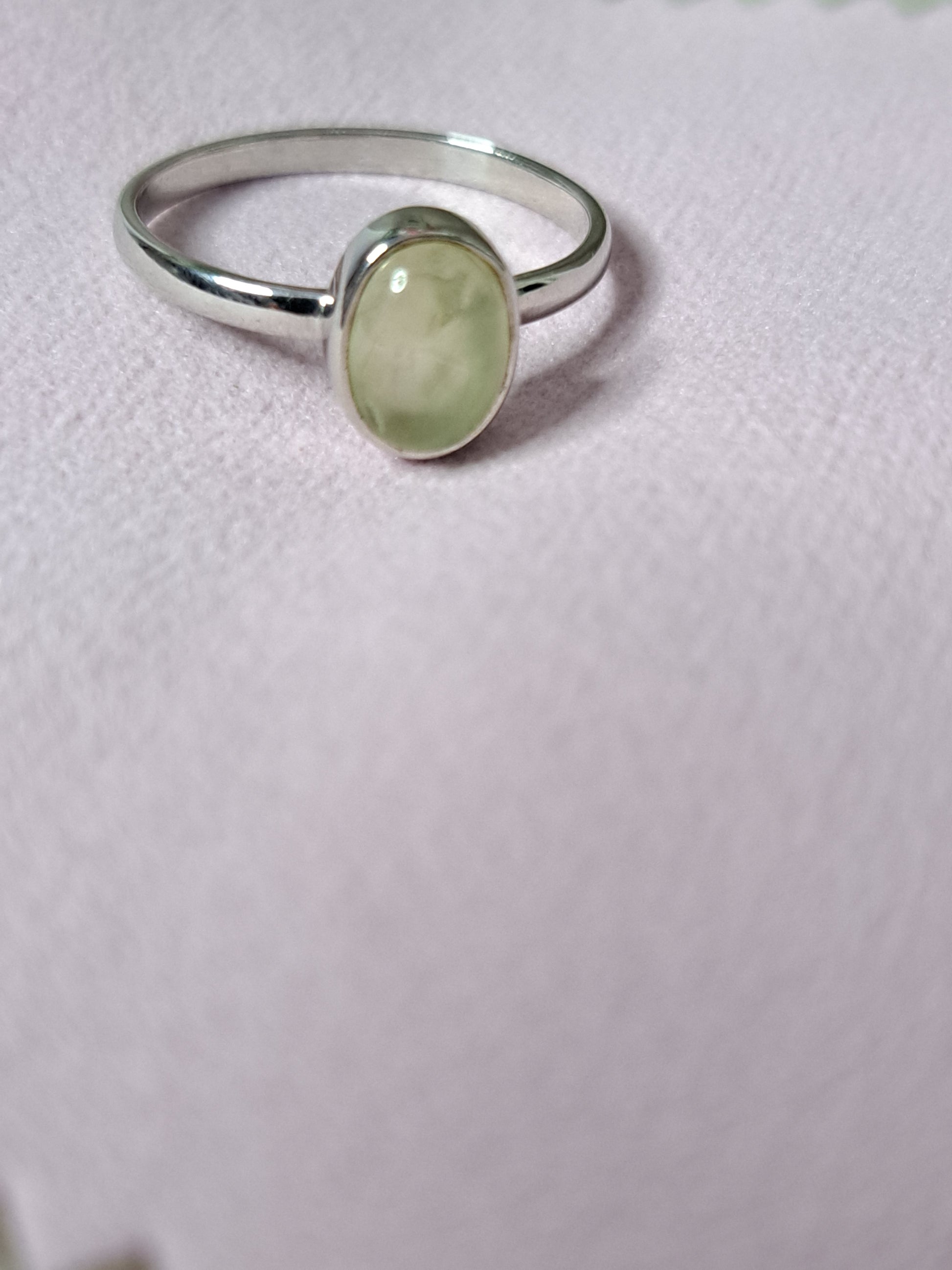 Bague prehnite en argent rhodié 925